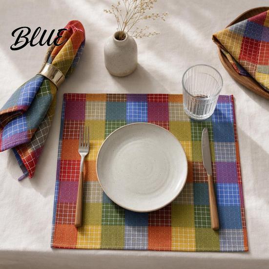 Foldable Napkins for Retro Washable Napkin Plaid Buffalo Check Banquet Colorful Cotton Linen Cloth Reusable