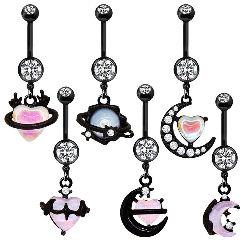 Tendência de Moda Anel de Umbigo Lua Coração Ornamento Barra Piercing Umbigo Pingente Para Mulheres Meninas Joias Piercing Corporal