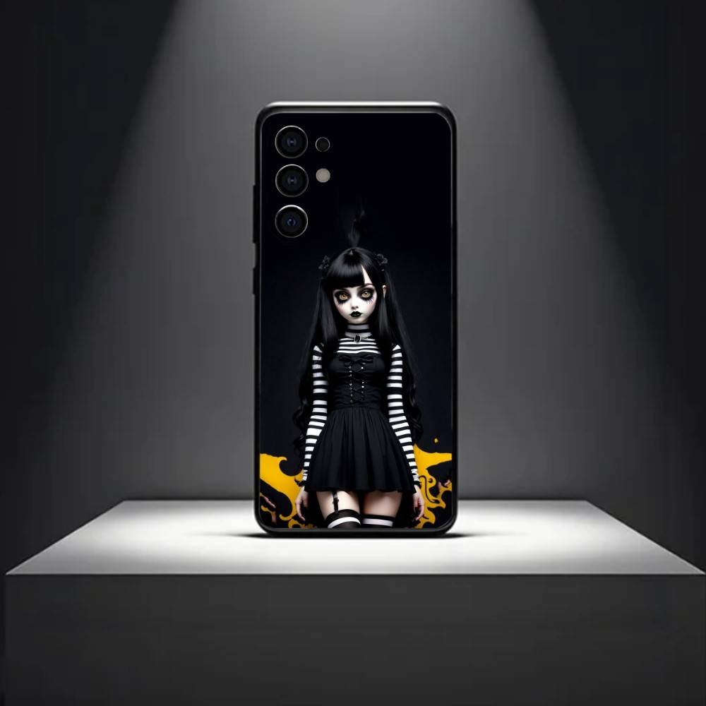 D-Dark-style Doll Phone Case For Samsung S 25,24,23,22,30,21,10,9,Ultra,Plus,Lite,FE,4,5 G Soft Black Case
