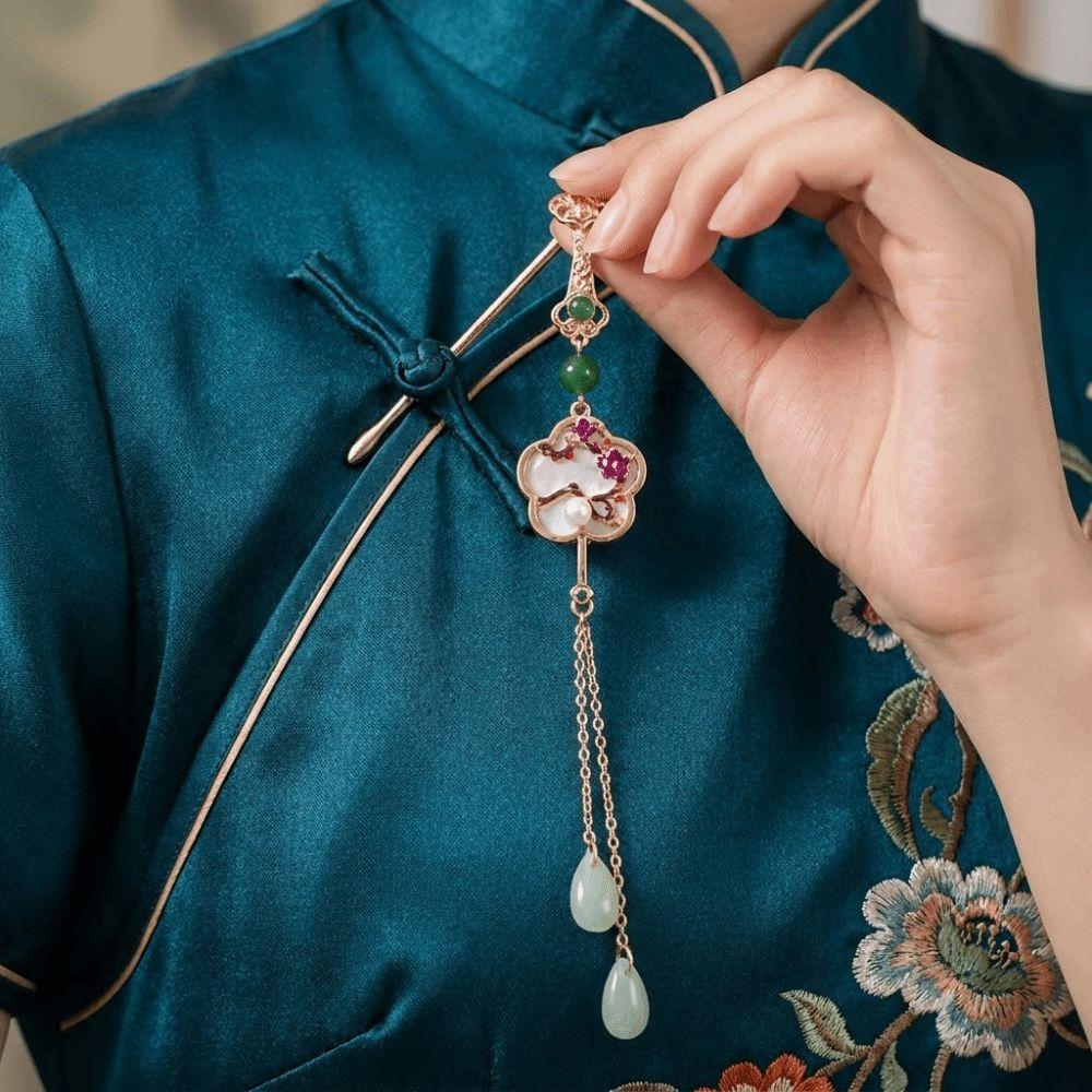 Long Tassel Women Hanfu Ornament Zinc Zinc Alloy Lapel Brooch Elegant Chinese Style Brooch Hanfu Accessories