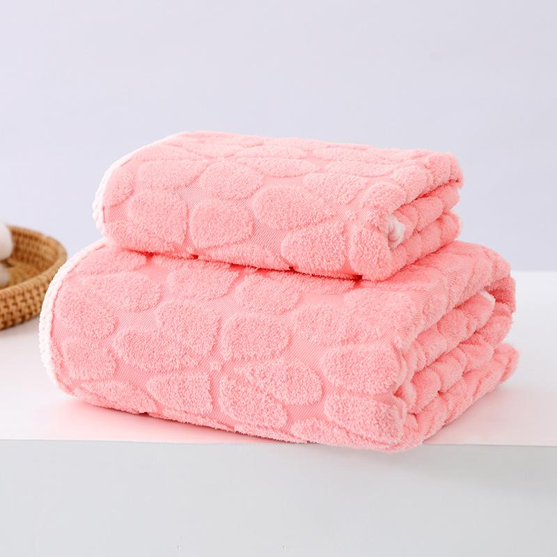 Coral fleece jacquard cloud grid towel bath towel set adult household face towel thickened water absorption