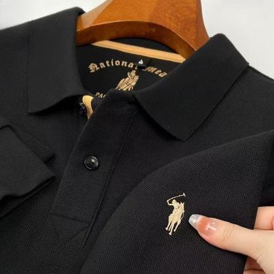 TrendHub 100% Reine Baumwolle Herbst und Winter Herrenmode Sportmarke Besticktes Pony Langarm POLO-Shirt Business Casual T-Shirt