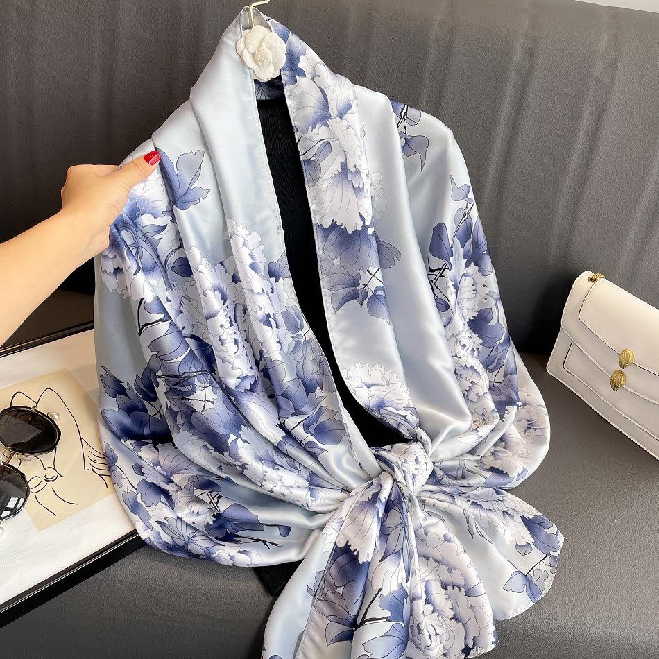 180*90Cm  Women Summer Silk Scarves Shawls Lady Wraps Soft Female Geometry Beach Stole Bandanna Foulard Muffler