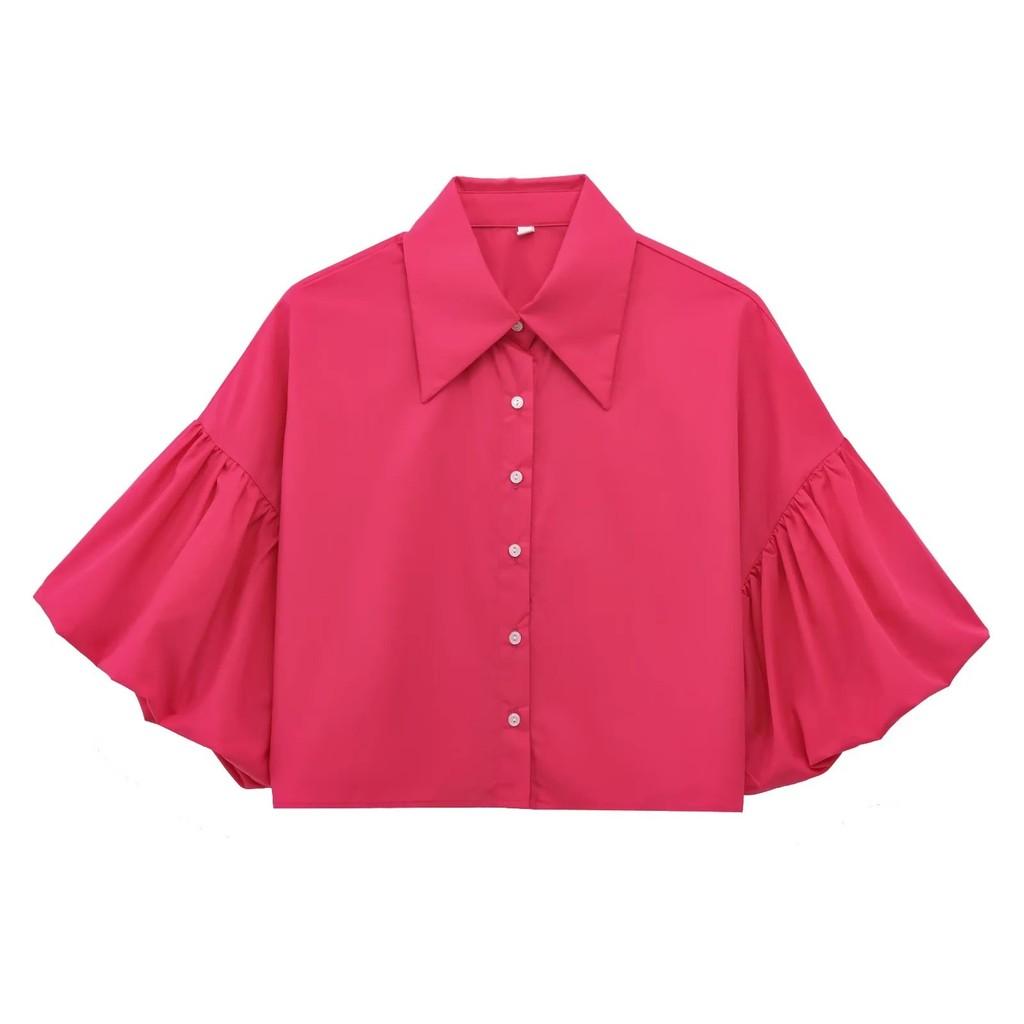 Classic Polyester Blouse With Bubble Sleeves For Women Spring Fashion