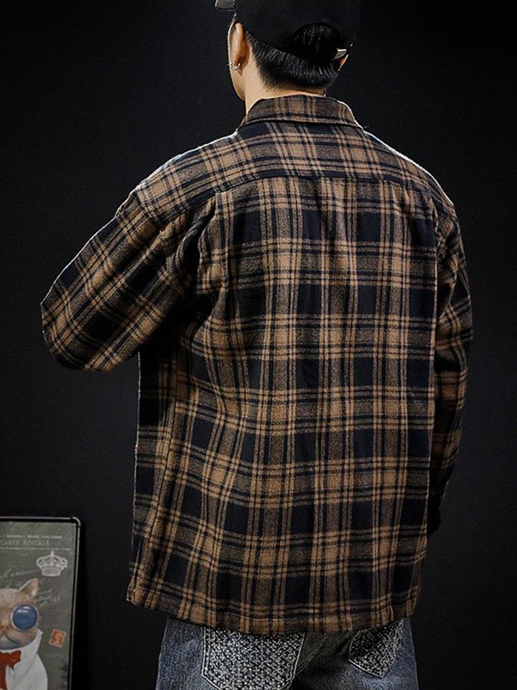 Polished Plaid Lapel Shirt Jacket Men'S Spring Loose Large Size Men'S Ruffian Handsome Shirt Jacket Top Tide