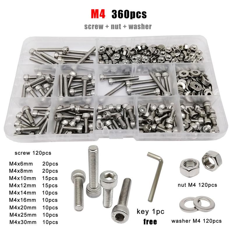1 Box M1.6 M2 M2.5 M3 M4 M5 M6 M8 DIN912 304 A2 Stainless Steel Hex Hexagon Socket Allen Cap Head Screw Bolt Nut Assortment Kit