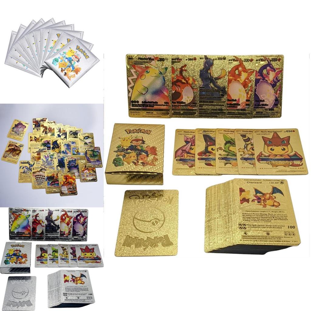 Özel Pokemon Kartları Metal Altın Enerji Kartı Charizard Pikachu Koleksiyonu Çocuklar İçin