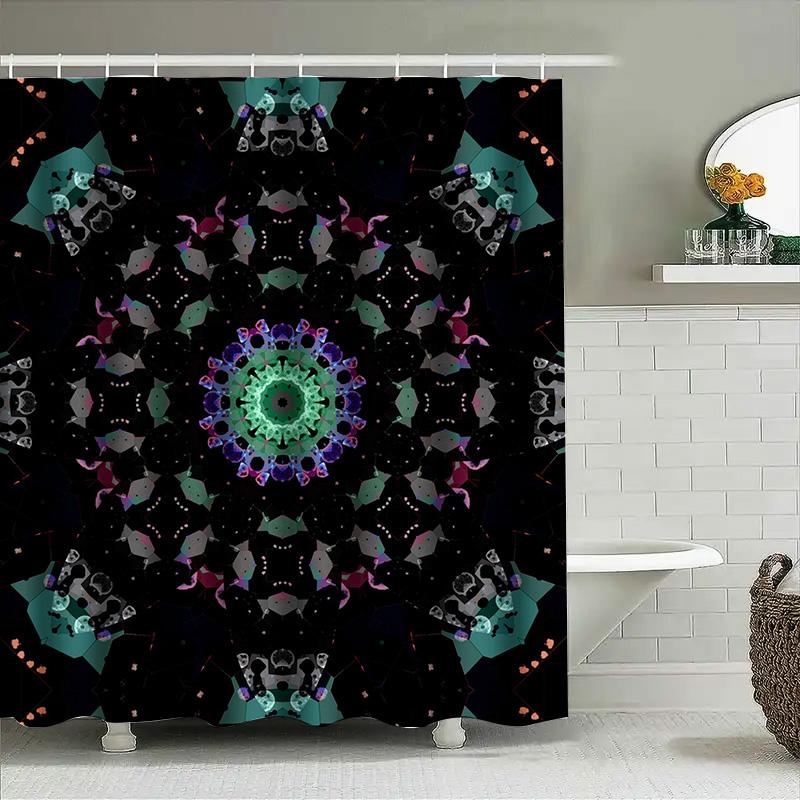 

Mandala Shower Curtain Waterproof Bathroom Decor Large Print Pink Green Purple Black Floral Flower Bath Mat Sets Home Textiles A W60H190(CM)-1 Pcs