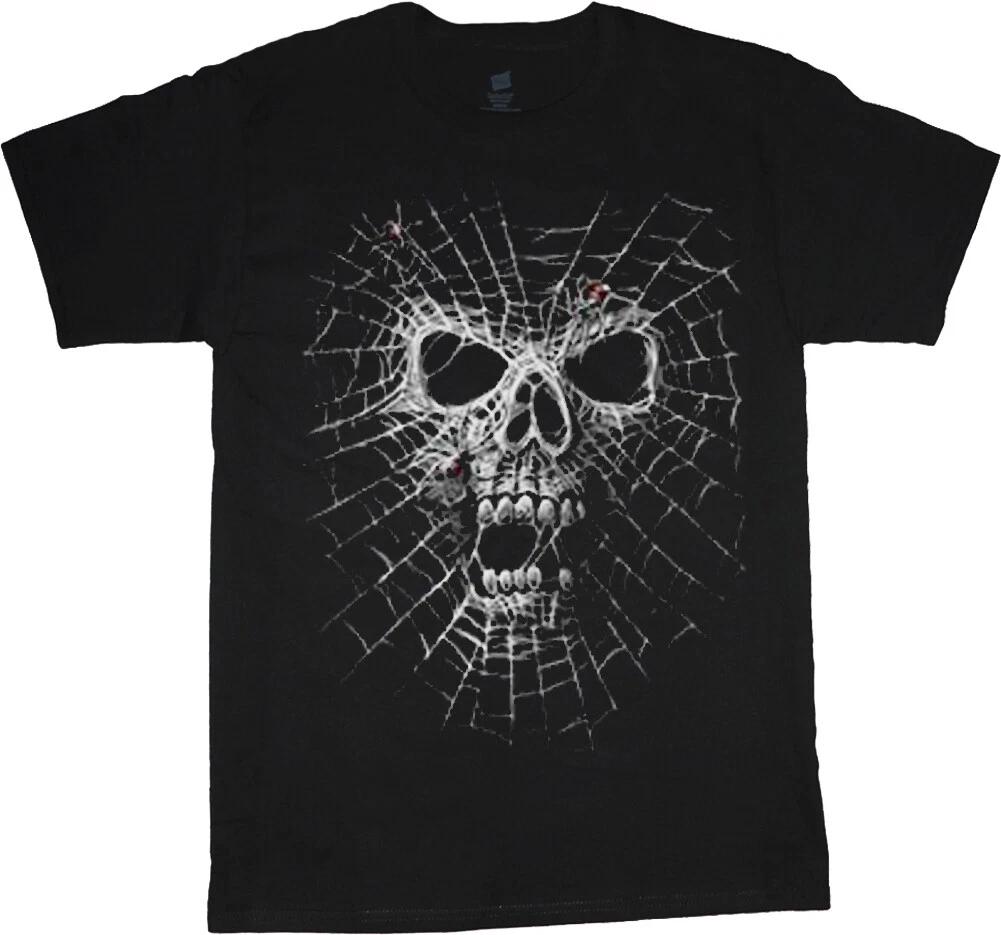 Spider Web Skull Shirt Mens Halloween T-shirt Clothing Apparel L