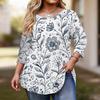 Women's Fashionable Casual Floral Print Plus Size Three-Quarter Sleeve Round Neck Top With Curved.