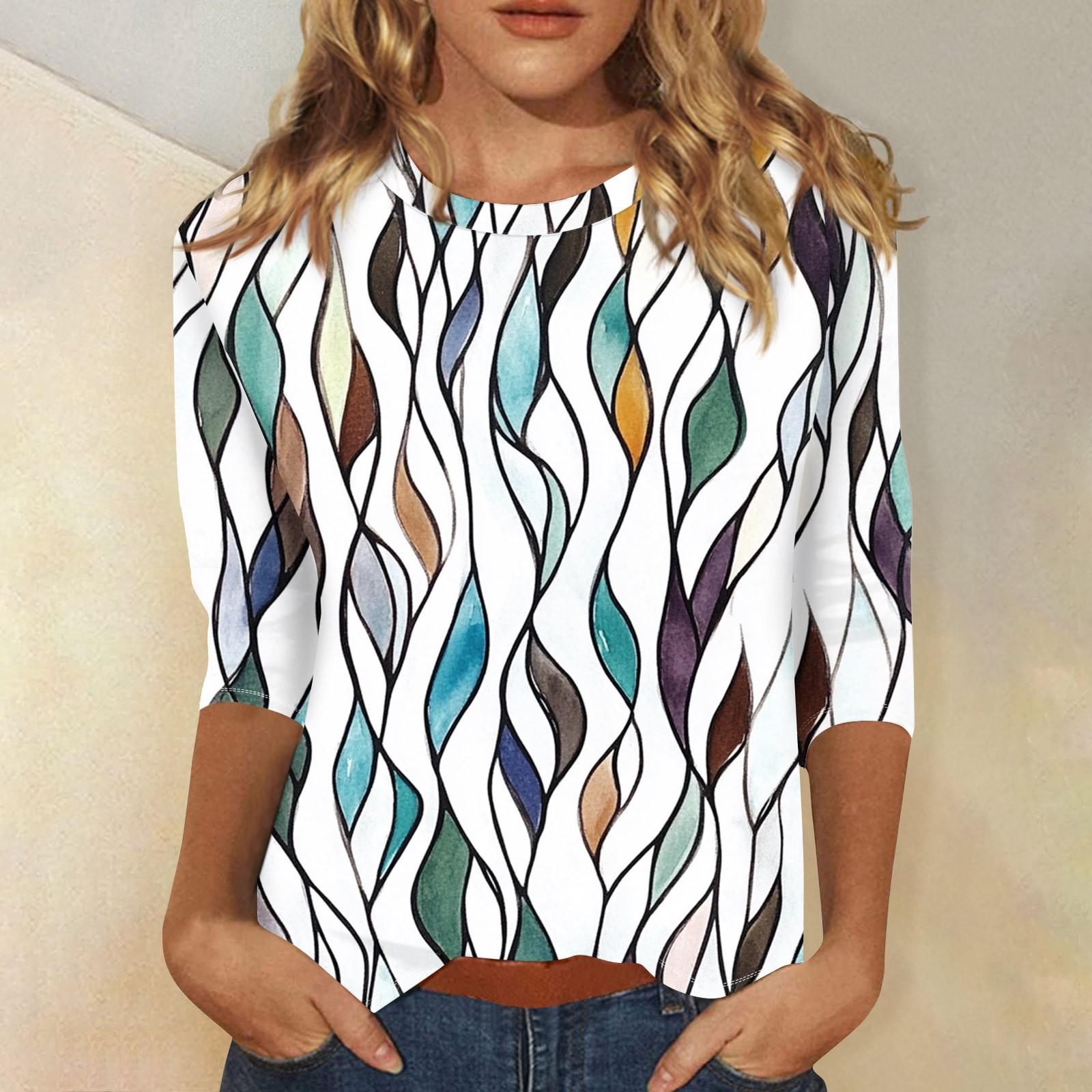 

Женская мода повседневная три четверти рукав винтажный цветочный принт круглый вырез топ XXL