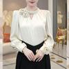 Blouse Vintage à Volants Creuse Fleur 3D pour Femme Élégante Chic de Bureau Chemise de Trajet Automne Uni Manches Longues Tops Moulants