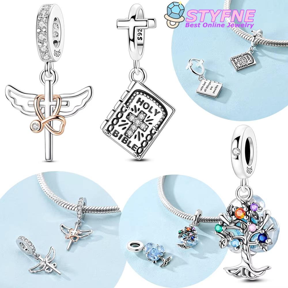 Women Pendants Original Copper Cross Colored Zircon Life Tree Bible Charms Bead Fit Bracelet Gift Jewelry Accessory Necklace