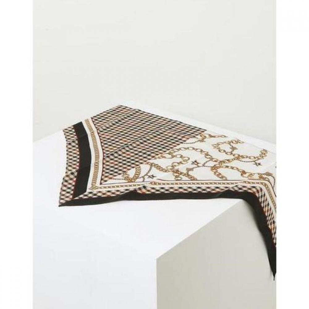 Dcsc3e824iv [daks Gift] [silk 100 ] Ivory Check Chain Petite Triangle Scarf   Ring Set