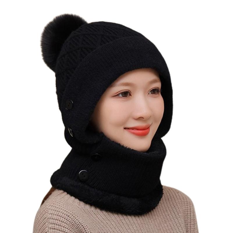 Lovely Face Mask Knitted Balaclava Hood Neck Gaiter Scarf Beanie Hat Adjustable