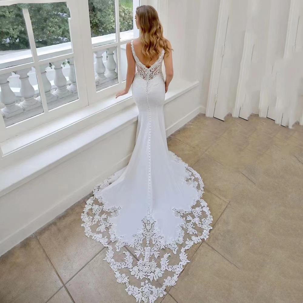 Suspender fishtail wedding dress bridal slim and thin French satin lace going out yarn travel photography temperament light luxury dress skirt