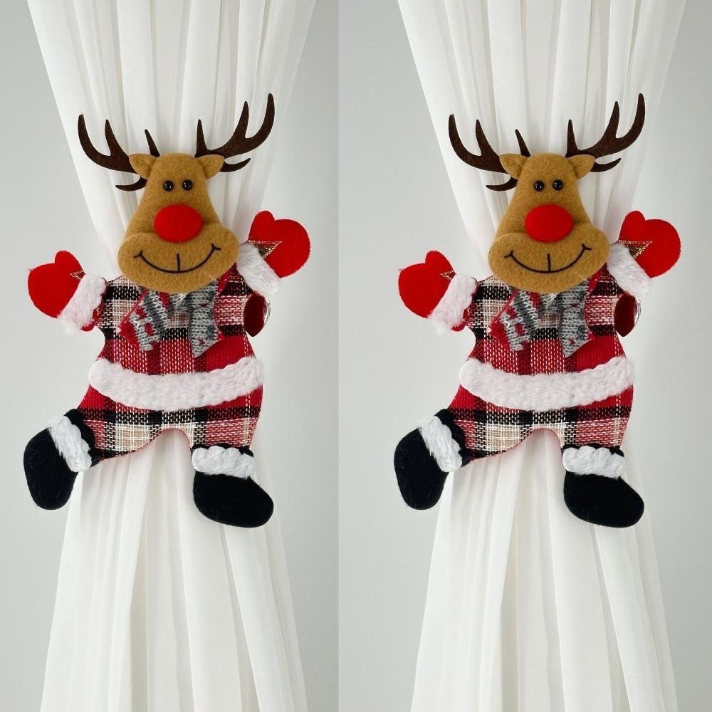 Santa Claus Christmas Curtain Tiebacks Bear Deer Curtain Clips Plush Doll Cartoon Design Xmas Curtain Buckle Window Treatment