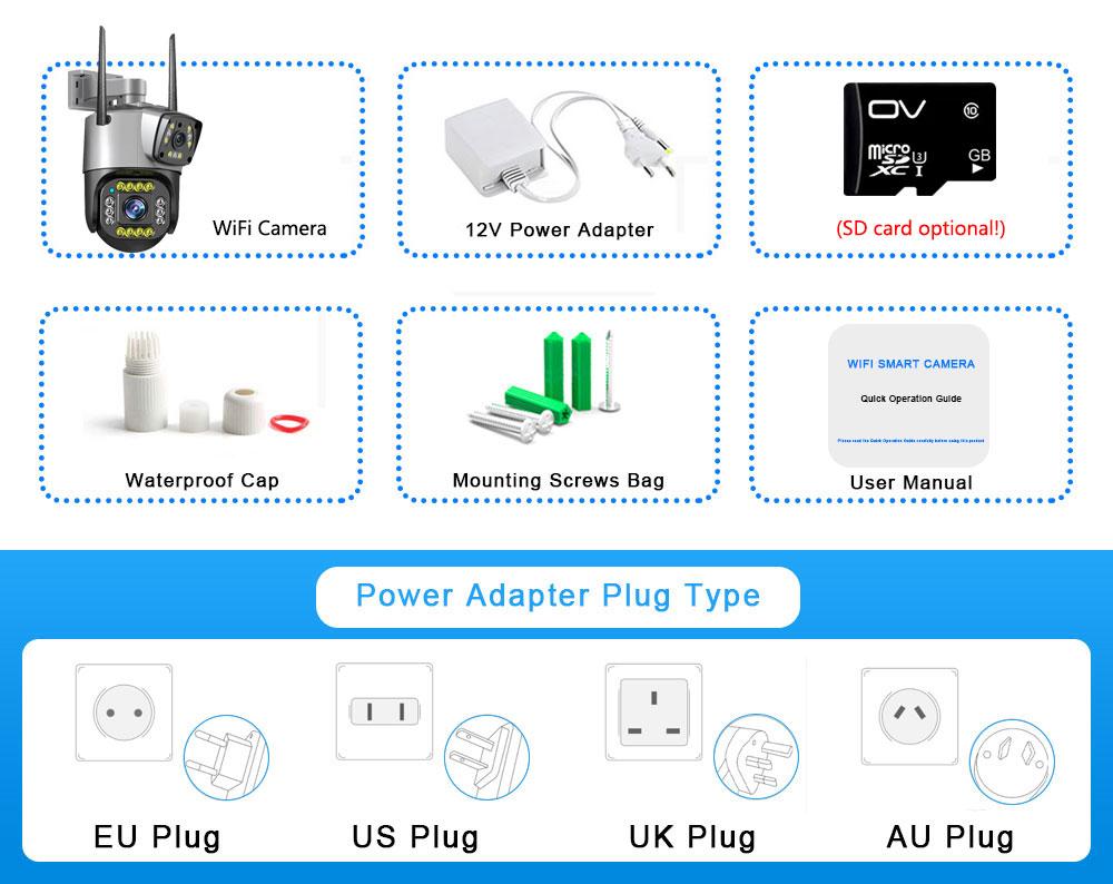 Outdoor 6MP WiFi IP Camera 4G GSM Dual Lens V380 PRO PTZ Surveillance CCTV Color Night Vision Cloud  Security Protection
