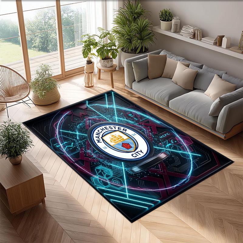 Manchester City Printed Flannel Area Rug Non Slip Soft Polyester Floor Carpet Indoor Decor Mat for Bedroom Living Room Sofa
