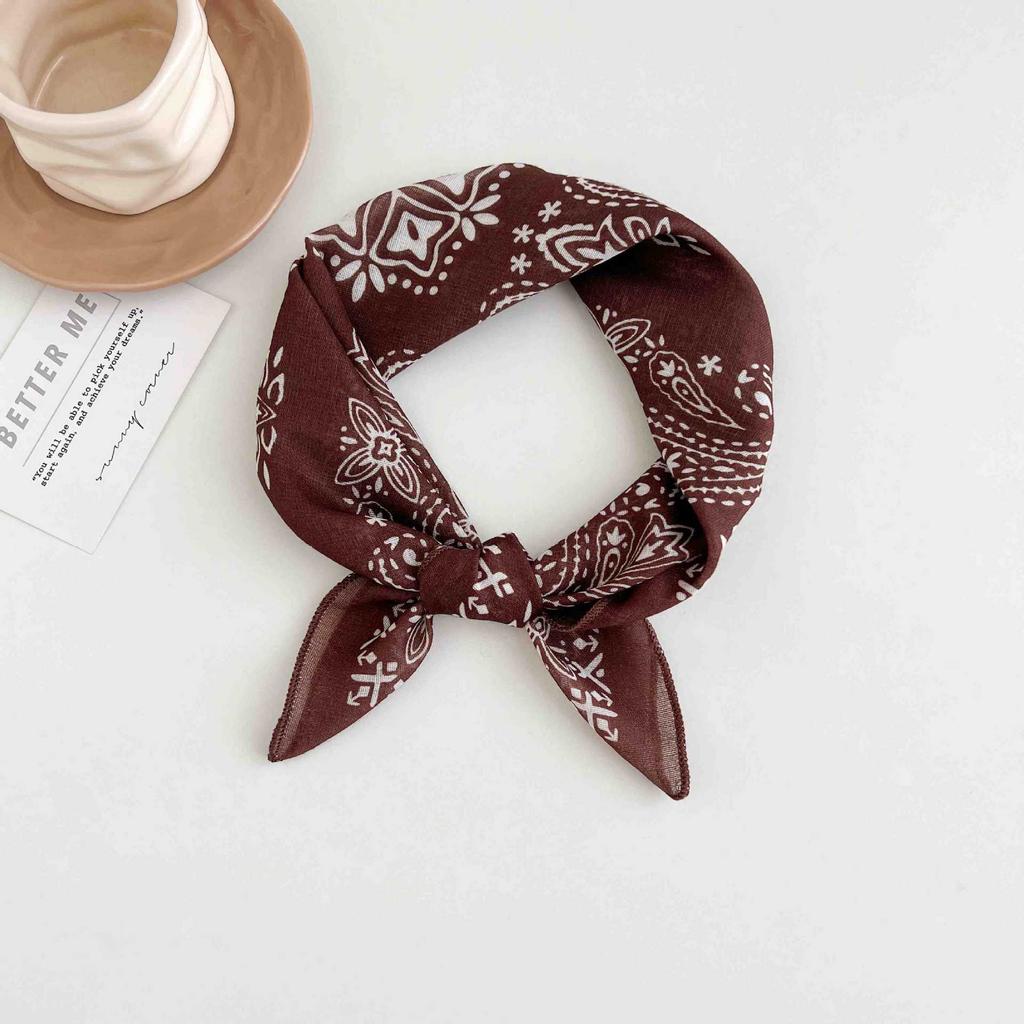 [18 cotton and linen] French high-end bag head small square scarf women's seaside photo silk scarf spring and autumn decorative versatile scarf