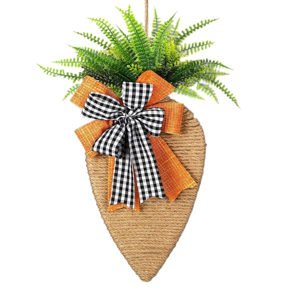 17in Carrot Easter Wreath with Black and White Burlap Bow Easter Rope Carrot Door/ Wall Decor Home Party Decorations for Spring