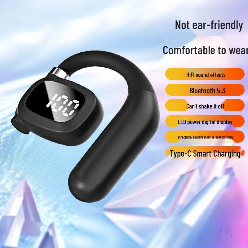 

Ultra-Clear Bone Conduction Bluetooth Earhook Earphones: Long Battery Life, Comfortable Fit, Sports Design with Digital Battery Display (P6)
