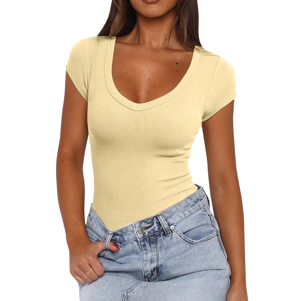 Women's Thread Pullover Color Versatile Sexy Fashion Short Sleeved Top