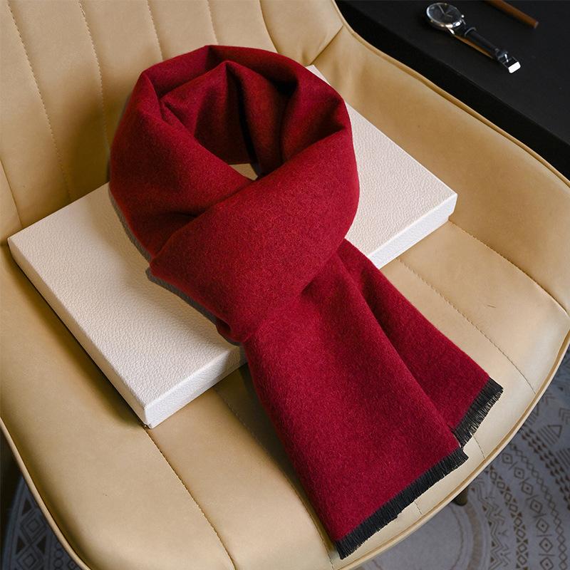 Men's Wool Scarf Autumn and Winter Warm Thickened Plaid Scarf Business Leisure Birthday Gift Men's