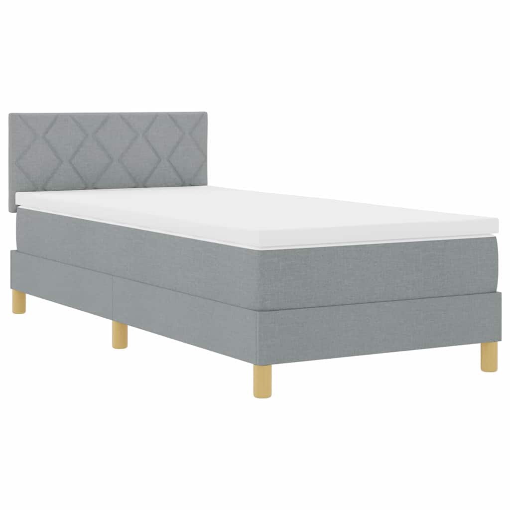 LED Box Spring Bed with Headboard Light Gray 100 x 200 cm Fabric