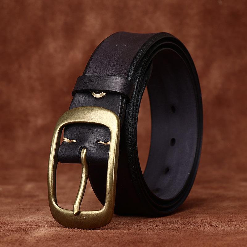 Men's Retro Embossed Leather Belt with Beveled Edge and Pin Buckle