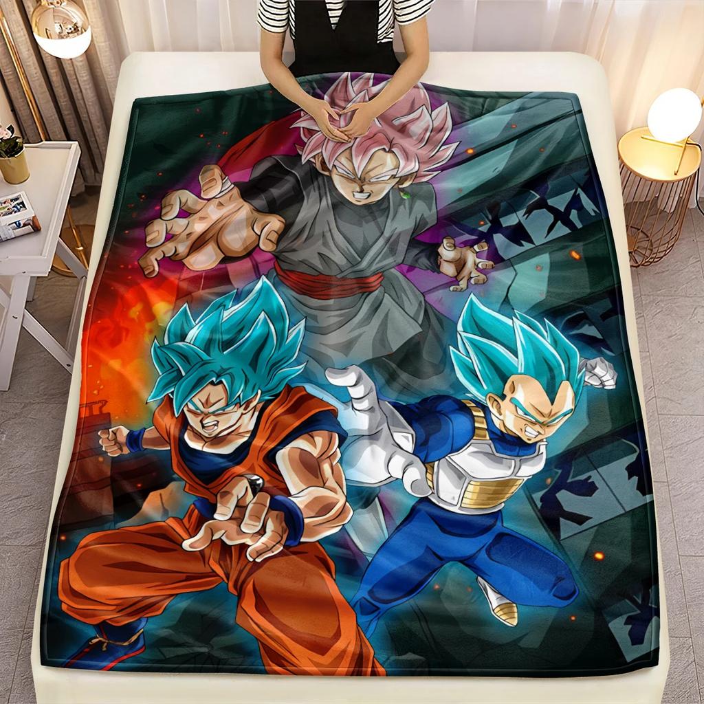 3D Japanese Anime Dragon Ball Flannel Blanket Soft Warm Throw Blanket for Bedroom Living Room Bed Travel Camping Picnic Gift