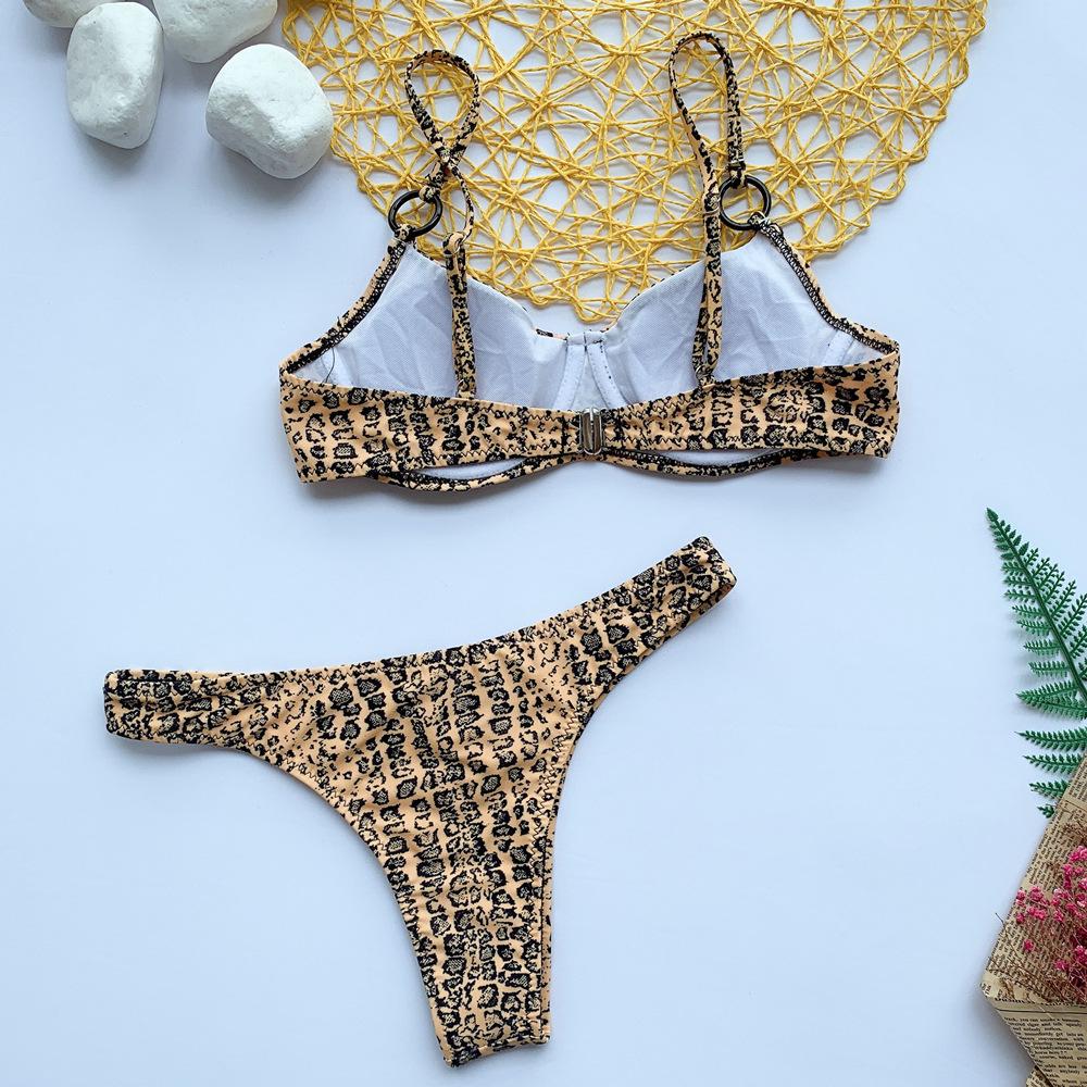 

Fruit Print Bikini Leopard Print Swimsuit Two Pieces Thong with Underwire Bathing Suit Sexy Swimsuit L жовтий
