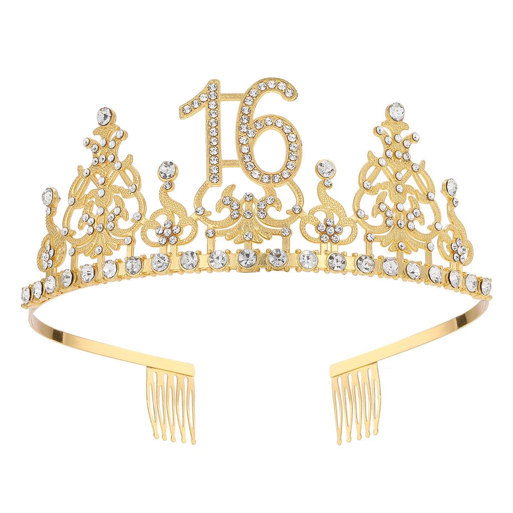 Fashion Alloy Digital Crown With Diamond Tiara 18Th Birthday Party Pearl Alloy Headband