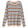 Pullover Damen M - 6XL Plus Size Frühling und Herbst Damen Lockerer Bequemer Rundhals-Streifenpullover Dehnbarer Vielseitiger Langarm-Strickpullover
