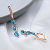 Nouvelles Boucles d'Oreilles Longues à Boucle Anglaise Or Rose Avec Zircon Naturel Bleu Pour Femmes Mode Bijoux Vintage