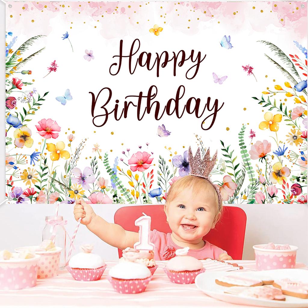 Wildflower Background Happy Birthday Backdrop Spring Flower Theme Party Supplies Kids Friends Baby Shower Party Decoration