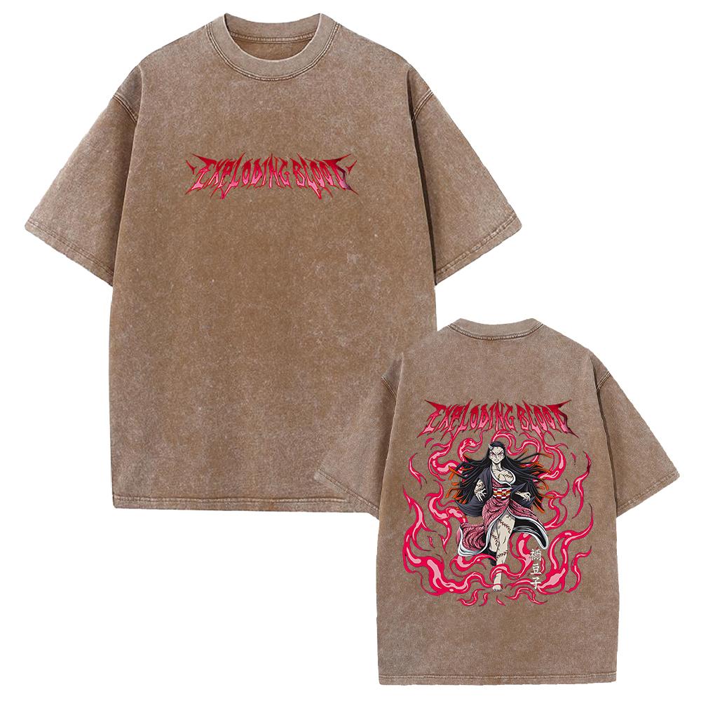Nezuko Demon Slayer Graphic T-shirt for Men Clothing Anime Short Sleeve Tee Tops Y2k Washed Cotton Oversized T Shirt