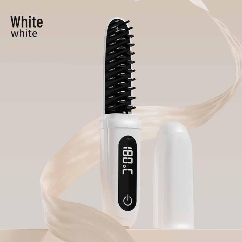 

Беспроводная расческа для волос с отрицательными ионами: Двойное применение: выпрямление и завивка, безопасно для сухих и влажных волос, портативное и не повреждает волосы. Capsule Straightening Comb жемчужина белый