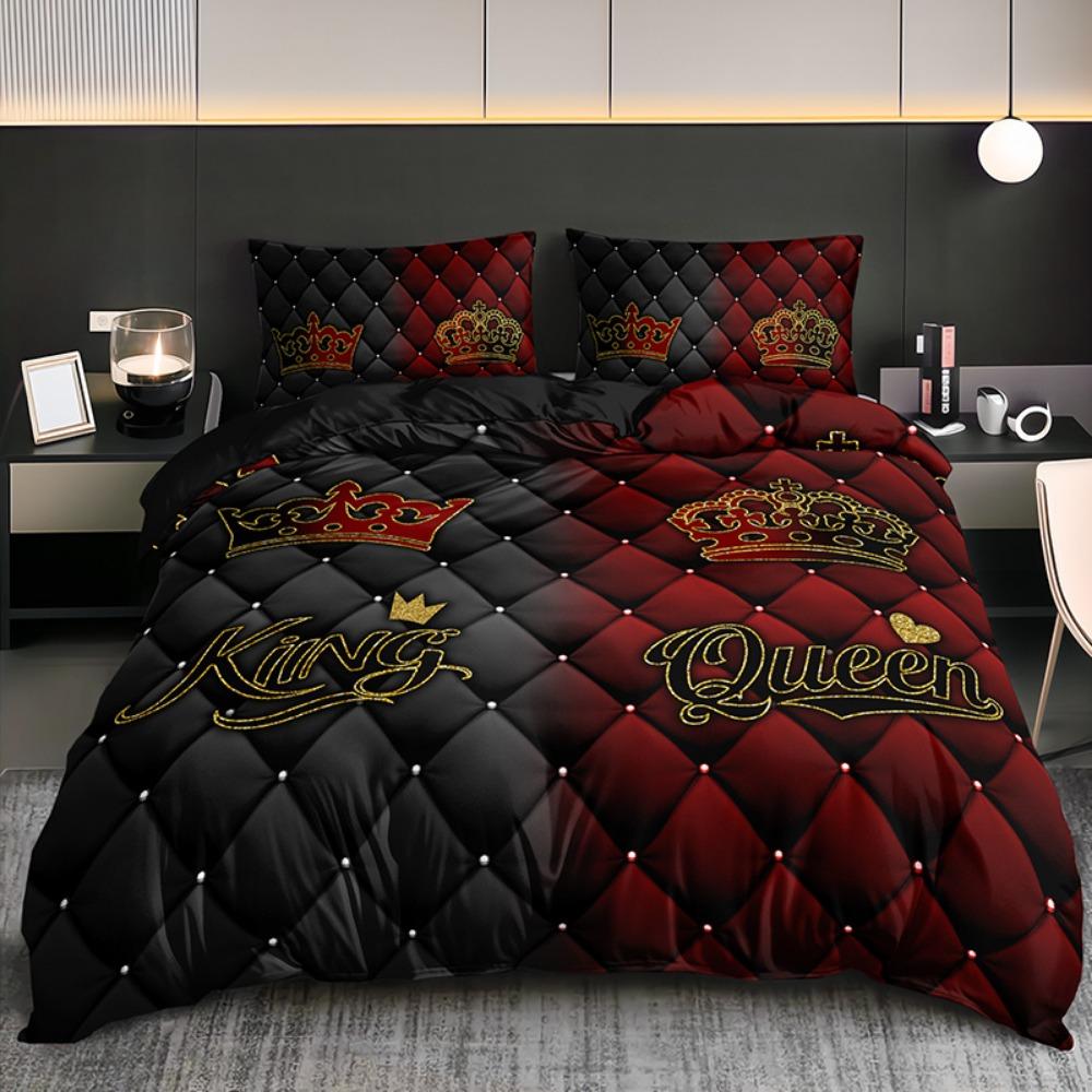 3pcs Black Red Bedding Set King Queen Rrown Printed Cozy Duvet Cover Set King Queen Twin Single Size Birthday Gift Bedroom Decor