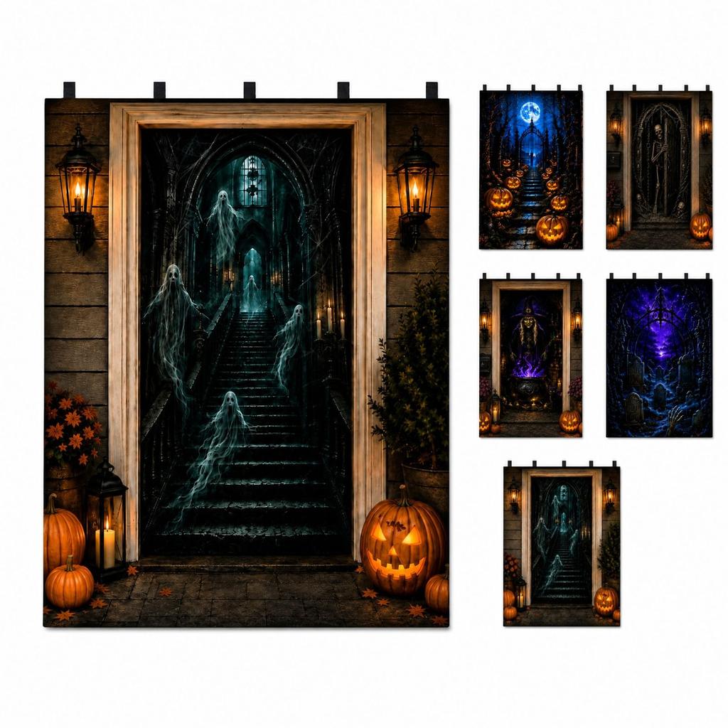 Halloween Door Curtain Decoration for Front Door, Hanging Flag, Party Supplies Gift, Home, Wall and Window Decor