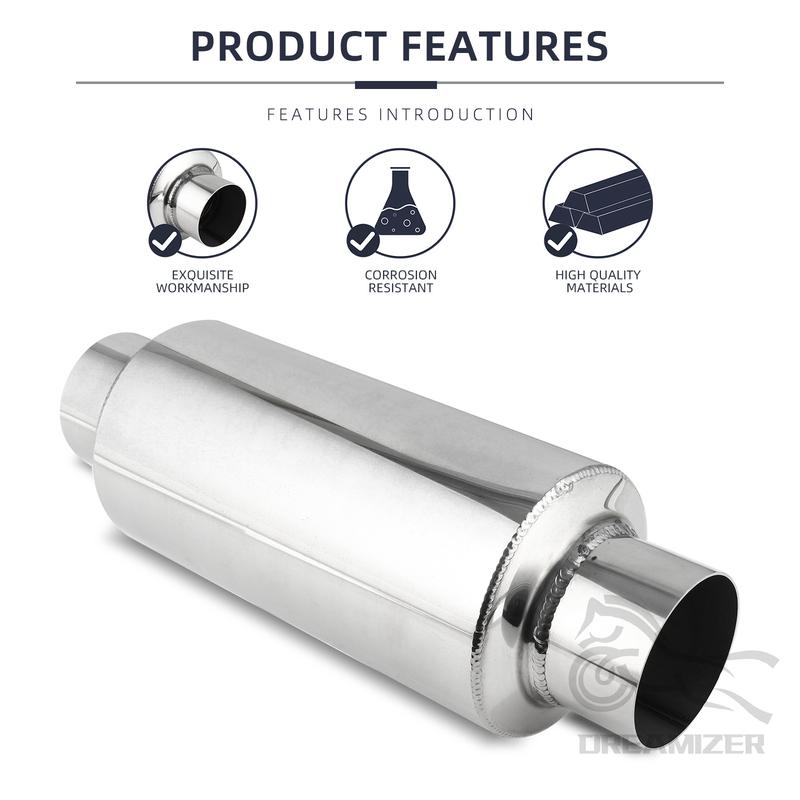 1pcs Universal 2.5" Stainless Steel Exhaust Muffler Resonator Tail Tube Silencer Car Muffler Pipe Exhaust System 12 inch Long