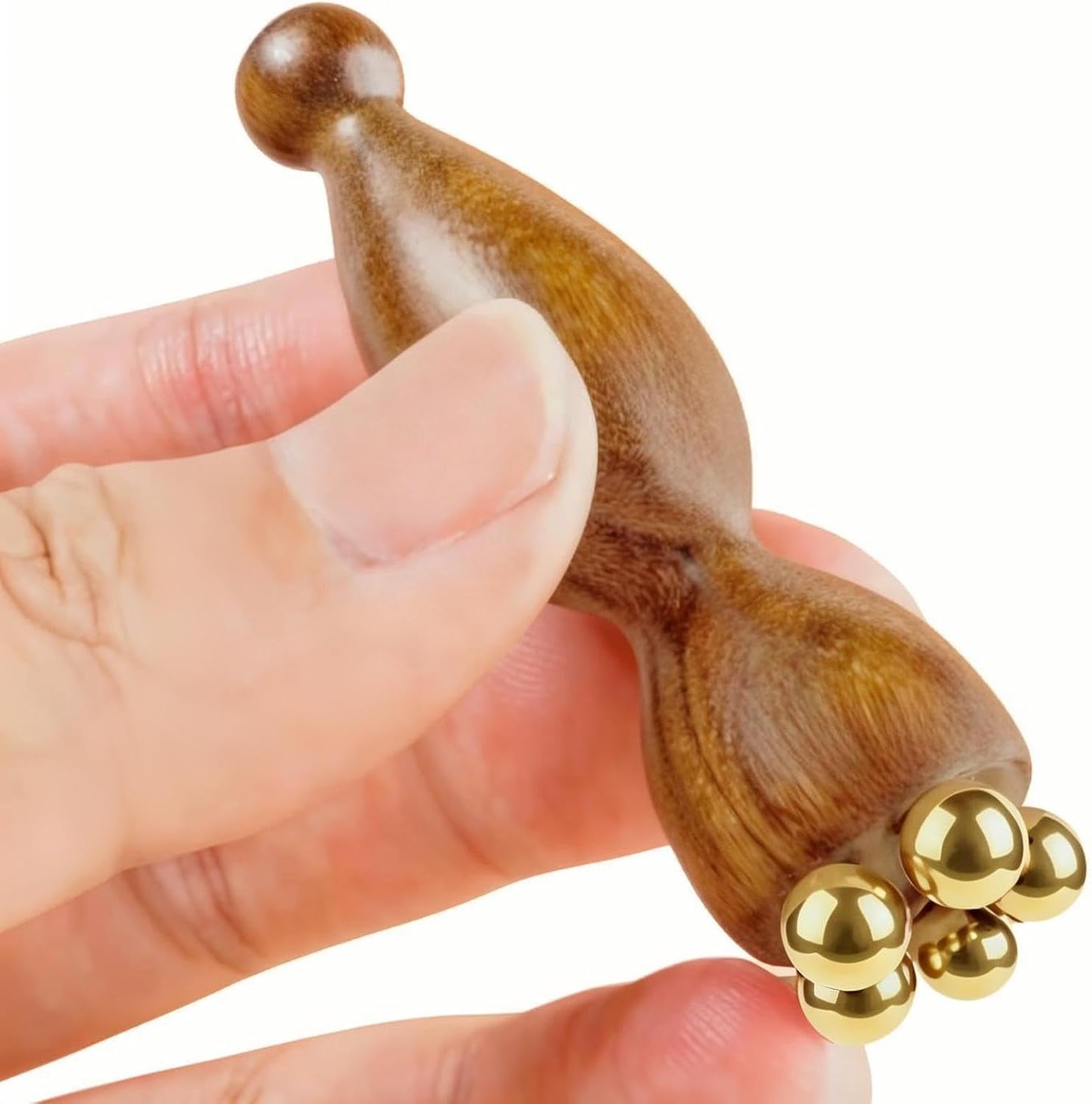 

Мини-массажер для лица для массажа глаз, ручка-щетка для меридианов лица, медные массажные шарики для лица и глаз, SPA-инструмент для гуаша коричневый