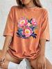 Peony Flowers Printing Washed T-Shirts Womens Cotton Short Sleeve Tops Casual O-Neck Oversized T Shirts Summer Woman Clothes