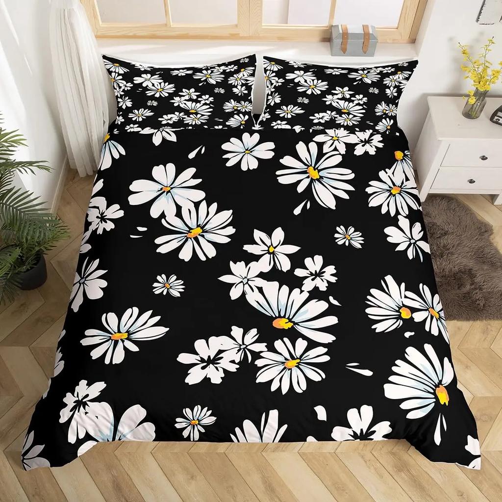 Bettdecke Retro Blumen Aquarell Gelb Floral Grüne Blätter Pflanze Bettdecke Und 2 K Bunter Stil Bettwäsche-Set