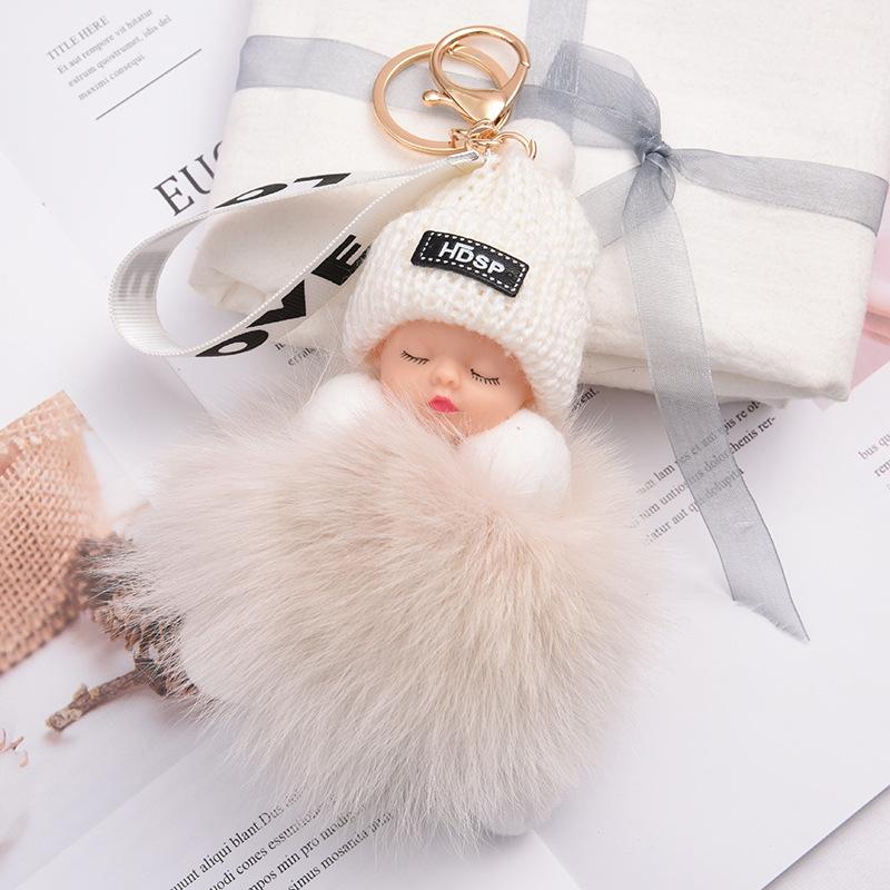Pompom Sleeping Doll Keychain Cute Fluffy Plush Doll Keychains Women Girl Bags Keyrings Cars Key Ring Gift Charming Decoration