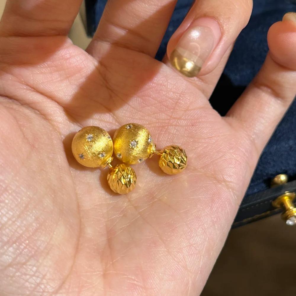 Gold Brushed Star Stud Earrings Women Unique Two Way Wear Small Diamond Crushed Ice Light Luxury Earrings