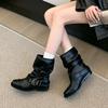 Maillard Belt Buckle Thick Heel Pleated Pile Short Boots Women'S Autumn New Versatile Western Cowboy Boots Women'S Tide