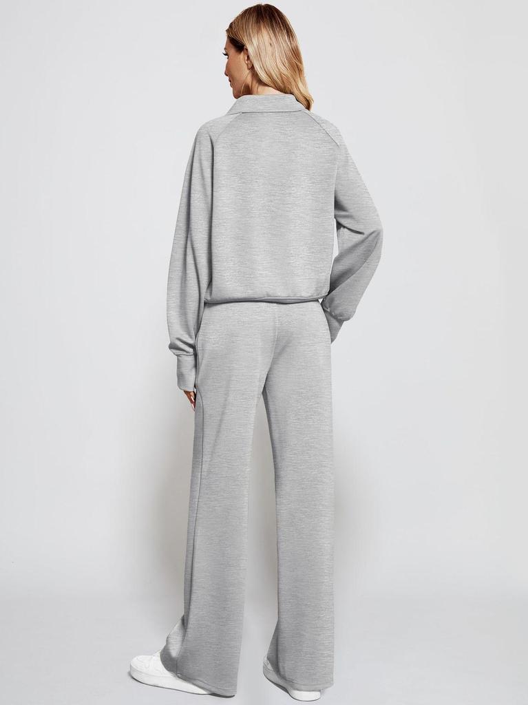 2025 Women's Oversized Half-Zip Sweatshirt and Wide-Leg Pants Set for Autumn/Winter