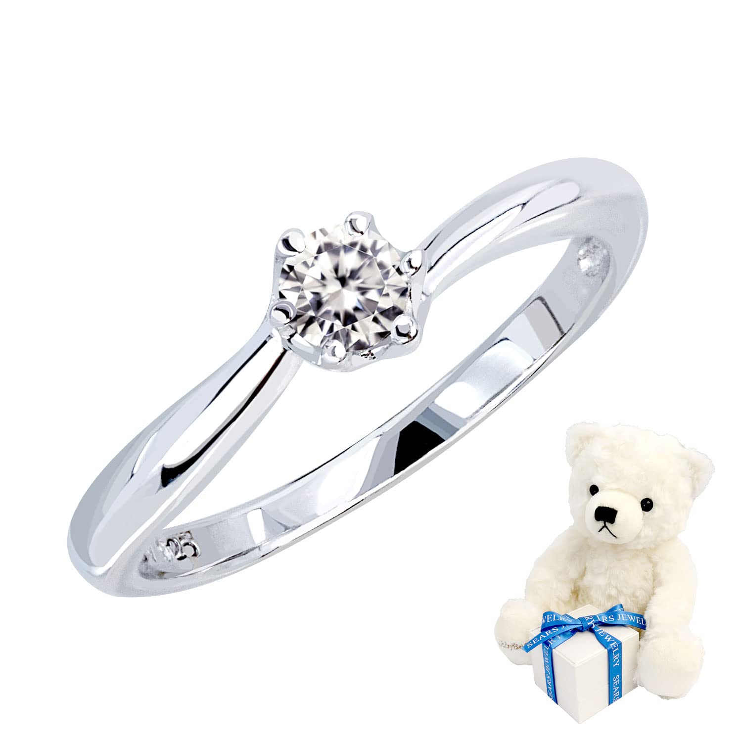 

[Sears] Proposal Ring, Silver Ring, Single Cubic Zirconia Stone, White, with Teddy Bear, Size 9, g-56-tdt-01-w-09
