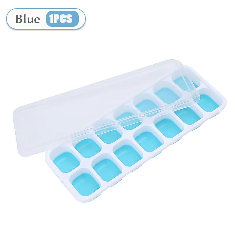1-5PCS 6 Grid and 14 Grid Square Ice Cube Trays with Lids Silicone Soft Bottom Easy Release Mold for Homemade Ice